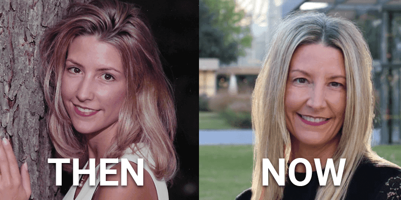 Nicki Purcell in 1998 and 2023